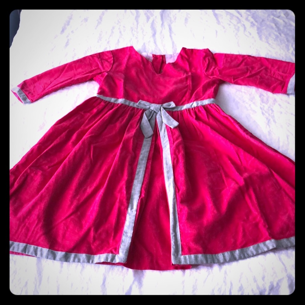 Hot pink corduroy dress with bow detail
